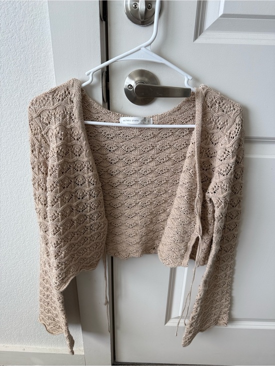 Altar'd State Sweaters - Altar'd State Lacey Crochet Tie Front Shrug